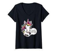 Mujer Retrato de Unicornio - El Amor no Tiene límites - Estilo cómic 1 Camiseta Cuello V