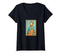 Mujer Retrato de Van Gogh con Gato atigrado Naranja Camiseta Cuello V