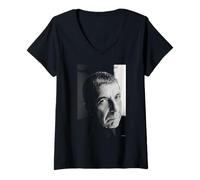 Mujer Retrato del Compositor de Hallelujah Leonard Cohen por AJ Barratt Camiseta Cuello V