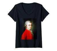Mujer Retrato del Gran Compositor Wolfgang Mozart de Barbara Kraft Camiseta Cuello V