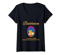 Mujer Retrato Retro de Beethoven con un Juego de Palabras hilarante Camiseta Cuello V