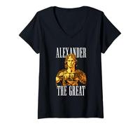 Mujer Retrato Vintage de Alejandro el Grande en Armadura Camiseta Cuello V
