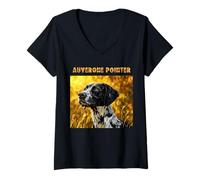 Mujer Retratos Coloridos de Perros franceses - Puntero Auvernia Camiseta Cuello V