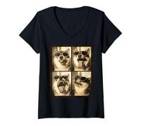 Mujer Retratos de Perro Vintage Photo Booth Pooch Cool Shiba Inu Camiseta Cuello V