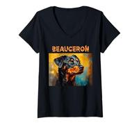 Mujer Retratos de Perros franceses Coloridos - Beauceron Camiseta Cuello V