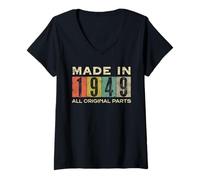 Mujer Retro 1949 Todas las piezas originales Vintage Made in 1949 Hombres Mujeres Camiseta Cuello V