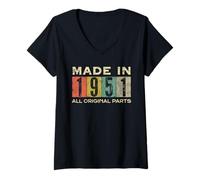Mujer Retro 1951 Todas las piezas originales Vintage Made in 1951 Hombres Mujeres Camiseta Cuello V