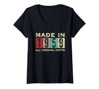 Mujer Retro 1959 Todas las piezas originales Vintage Made in 1959 Hombres Mujeres Camiseta Cuello V