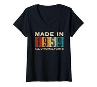 Mujer Retro 1959 Todas las piezas originales Vintage Made in 1959 Hombres Mujeres Camiseta Cuello V