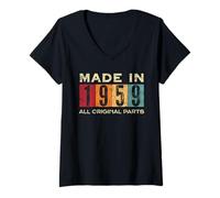 Mujer Retro 1959 Todas las piezas originales Vintage Made in 1959 Hombres Mujeres Camiseta Cuello V