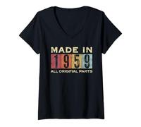 Mujer Retro 1959 Todas las piezas originales Vintage Made in 1959 Hombres Mujeres Camiseta Cuello V