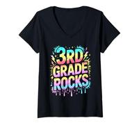 Mujer Retro 3er Grado Rocks Last Day Future Heroes Teacher Year Camiseta Cuello V