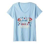 Mujer Retro 4 de julio Estoy aquí por los bocadillos y la libertad Camiseta Cuello V