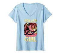 Mujer Retro 70s 80s Roller Girl Skater Vintage Cute Patines de Patinaje Camiseta Cuello V