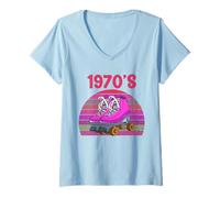 Mujer Retro 70s Roller Skate Roller Girl Camiseta Cuello V