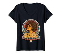 Mujer Retro 70s Soul Funk Afro Queen Disco Vintage Camiseta Cuello V