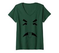 Mujer Retro 70's Vibes Disgusted Cara Verde Dibujos Animados Vómito Reacción Camiseta Cuello V