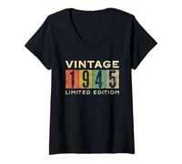 Mujer Retro 80 años Vintage 1945 Edición Limitada Cumpleaños Camiseta Cuello V