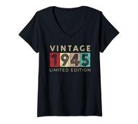 Mujer Retro 80 años Vintage 1945 Edición Limitada Cumpleaños Camiseta Cuello V