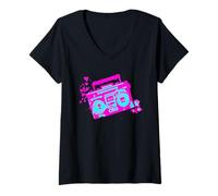 Mujer Retro 80s 90s Boom-Box Vintage Cassette Player Graphic tee Camiseta Cuello V