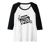 Mujer Retro 80s 90s Boom-Box Vintage Cassette Player Graphic tee Camiseta Manga Raglan