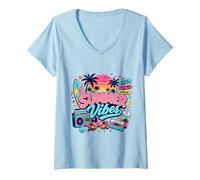 Mujer Retro 80s 90s Nostalgia Summer Vibes Tropical Beach Vacaciones Camiseta Cuello V