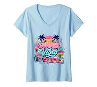 Mujer Retro 80s 90s Nostalgia Summer Vibes Tropical Beach Vacaciones Camiseta Cuello V