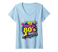 Mujer Retro 80s Bro Roller Boombox Cassette 80s Fiesta de Disfraces Camiseta Cuello V