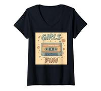 Mujer Retro 80s Girls Just Wanna Have Fun Times Art Camiseta Cuello V