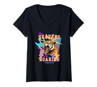Mujer Retro 80s Tiger The Heavens Are Roaring Salmo 19:1 Camiseta Cuello V