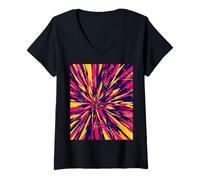Mujer Retro Abstracto Synthwave Explosión Comic Neón Rosa Amarillo Camiseta Cuello V