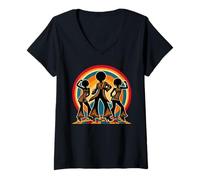 Mujer Retro Afro Soul Música Groove Bailando Funky Disco Camiseta Cuello V