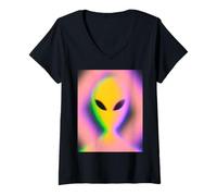 Mujer Retro Alien Aura Psychedelic Rainbow Aesthetic Cryptozoology Camiseta Cuello V
