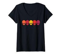 Mujer Retro Aliens Caras de Alienígenas Cabezones de Ciencia Ficci Camiseta Cuello V