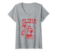 Mujer Retro Aloha Hula Girl Vintage Hawaiian Island State of Mind Camiseta Cuello V
