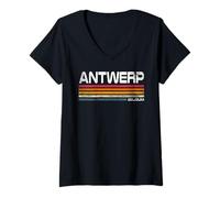 Mujer Retro Amberes Bélgica City Pride Amberes Vintage Camiseta Cuello V
