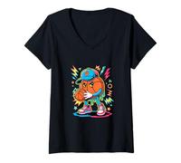 Mujer Retro Arcade Basketball Canasta Aro Jugador Camiseta Cuello V