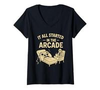 Mujer Retro Arcade Gamer Humor Nostálgico Video Juego Terapia Broma Camiseta Cuello V