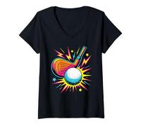 Mujer Retro Arcade Golf Golfing Golfista Camiseta Cuello V