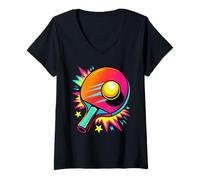 Mujer Retro Arcade Tenis de Mesa Ping Pong Paleta Camiseta Cuello V