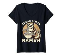Mujer Retro Arte Japonés Fideos Vida Silvestre Azúcar Glider Ramen Camiseta Cuello V