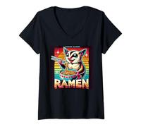 Mujer Retro Arte Japonés Fideos Vida Silvestre Azúcar Glider Ramen Camiseta Cuello V