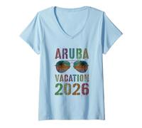 Mujer Retro Aruba Vacation 2026 Viaje Vacaciones Coincidencia Camiseta Cuello V