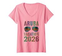 Mujer Retro Aruba Vacation 2026 Viaje Vacaciones Coincidencia Camiseta Cuello V