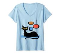 Mujer Retro Atomic Age Mid-Century Cat Vintage Space Modern Design Camiseta Cuello V