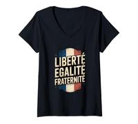 Mujer Retro Bandera Francia Libertad Igualdad Fraternidad Patriótico Meme Camiseta Cuello V
