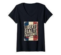 Mujer Retro Bandera Francia Libertad Igualdad Fraternidad Patriótico Meme Camiseta Cuello V