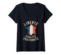 Mujer Retro Bandera Francia Libertad Igualdad Fraternidad Patriótico Meme Camiseta Cuello V