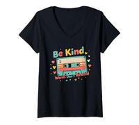 Mujer Retro Be Kind Words Don't Rewind Cassette Tape Uplifting Camiseta Cuello V