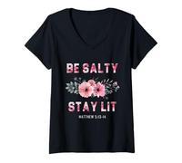 Mujer Retro Be Salty Stay Lit Mateo 5:13-14 Cristiano Mujeres Hombres Camiseta Cuello V